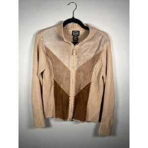 Vintage Designers Studio Originals Knit Sweater Size M Jacket Leather Zipper #32